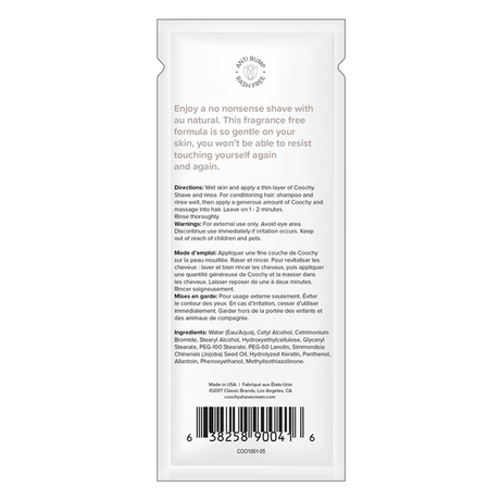Coochy Au Natural Shave Cream — Fragrance-Free 0.5 fl oz (15 mL) - HP1020