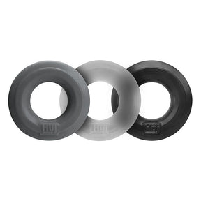 Hunkyjunk HUJ3 C-Ring 3-Pack, Tar/Ice/Stone — plus+silicone blend - OX-HUJ-102-TARMULTI