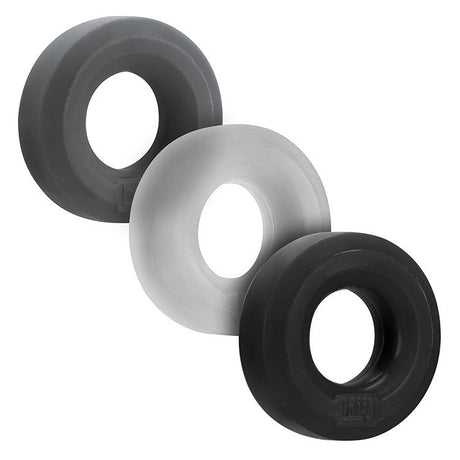 Hunkyjunk HUJ3 C-Ring 3-Pack, Tar/Ice/Stone — plus+silicone blend - OX-HUJ-102-TARMULTI