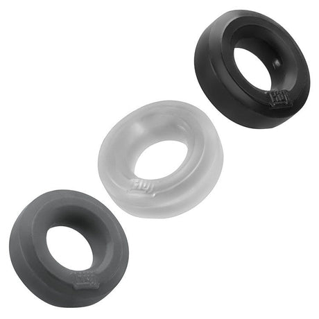 Hunkyjunk HUJ3 C-Ring 3-Pack, Tar/Ice/Stone — plus+silicone blend - OX-HUJ-102-TARMULTI