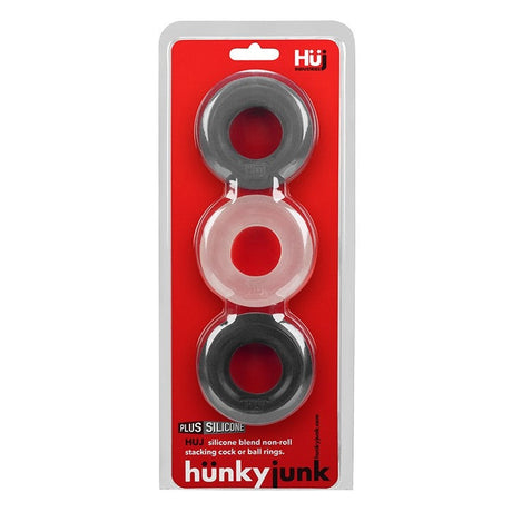 Hunkyjunk HUJ3 C-Ring 3-Pack, Tar/Ice/Stone — plus+silicone blend - OX-HUJ-102-TARMULTI