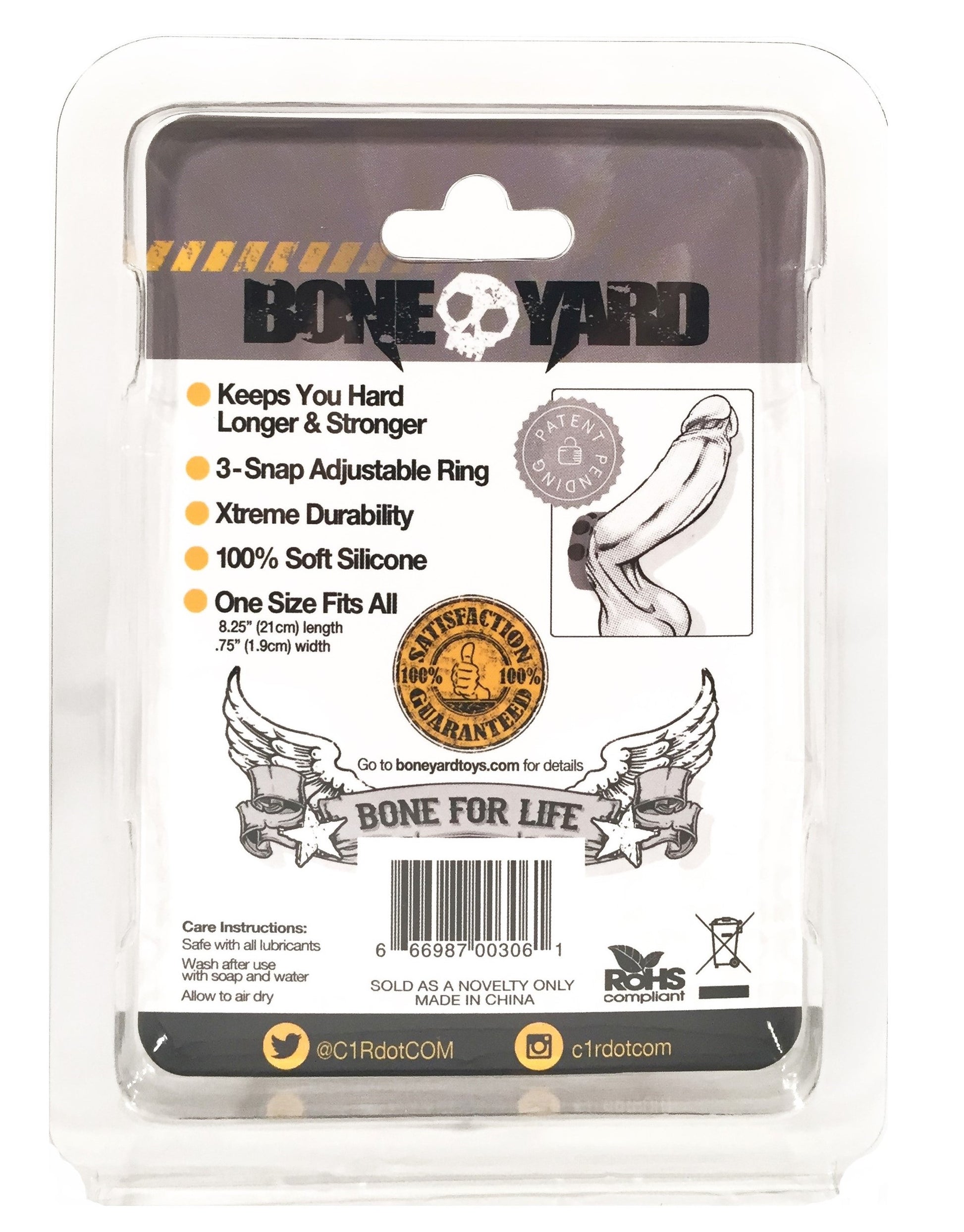 Boneyard Silicone Cock Strap 3-Snap Ring - Gray by Rascal