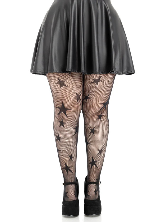 Leg Avenue Star Net Tights 1X–2X Black (93% Nylon, 7% Spandex) - LA-9916XBLK1X2