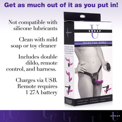 Double Take 10x Vibrating Double Penetration Adjustable Strap-on Purple by XR Brands