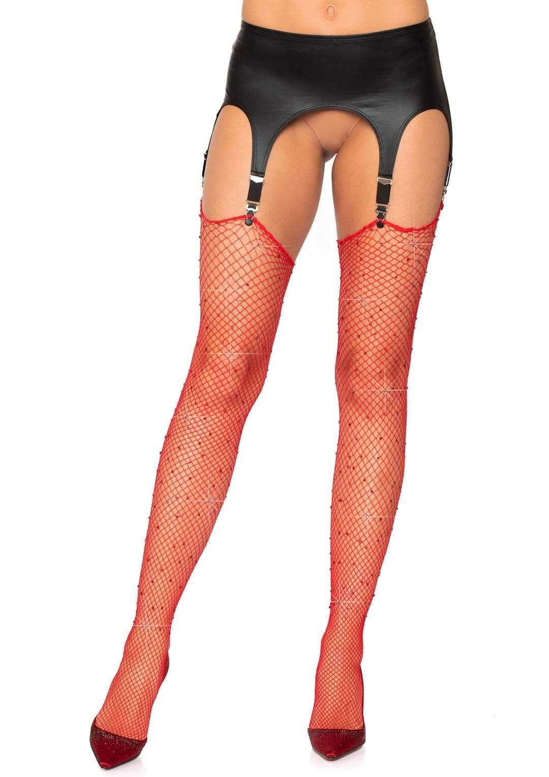 Rhinestone Fishnet Stockings - One Size - Red by Leg Avenue