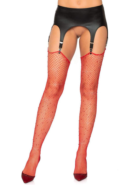Rhinestone Fishnet Stockings - One Size - Red by Leg Avenue