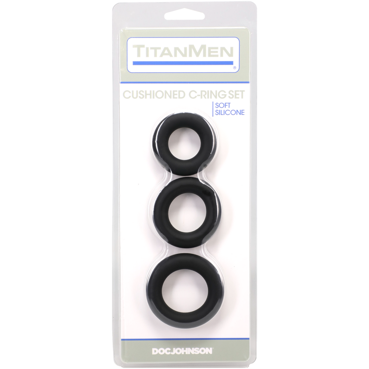 Doc Johnson TitanMen Cushioned C-Ring 3‑Piece Silicone Set, Black - DJ3503-10-CD