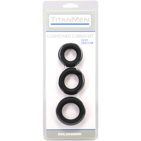 Doc Johnson TitanMen Cushioned C-Ring 3‑Piece Silicone Set, Black - DJ3503-10-CD
