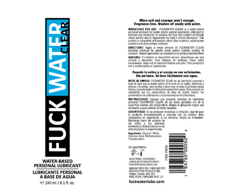Fuck Water Clear Water-Based Lubricant, 8.1 oz - FW-C8