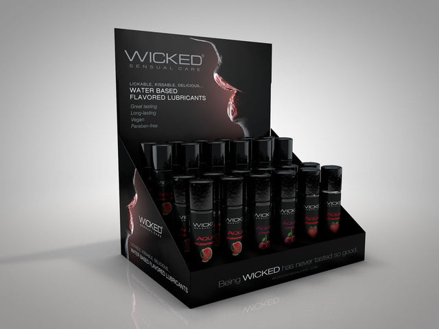 Wicked Sensual Care Aqua Water-Based Lubricant, 24 x 1 oz (Strawberry, Watermelon, Cherry) - WS-90435
