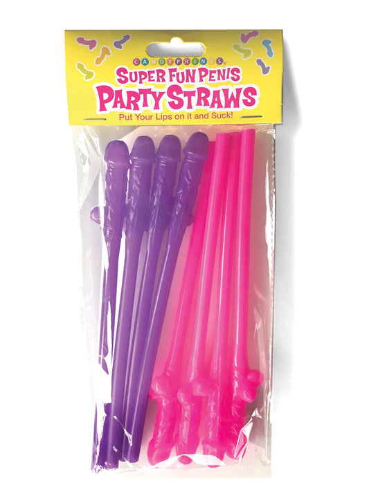 Little Genie Super Fun Penis Party Straws — 8-Pack, 8-inch (Pink & Purple) - LG-CP1057