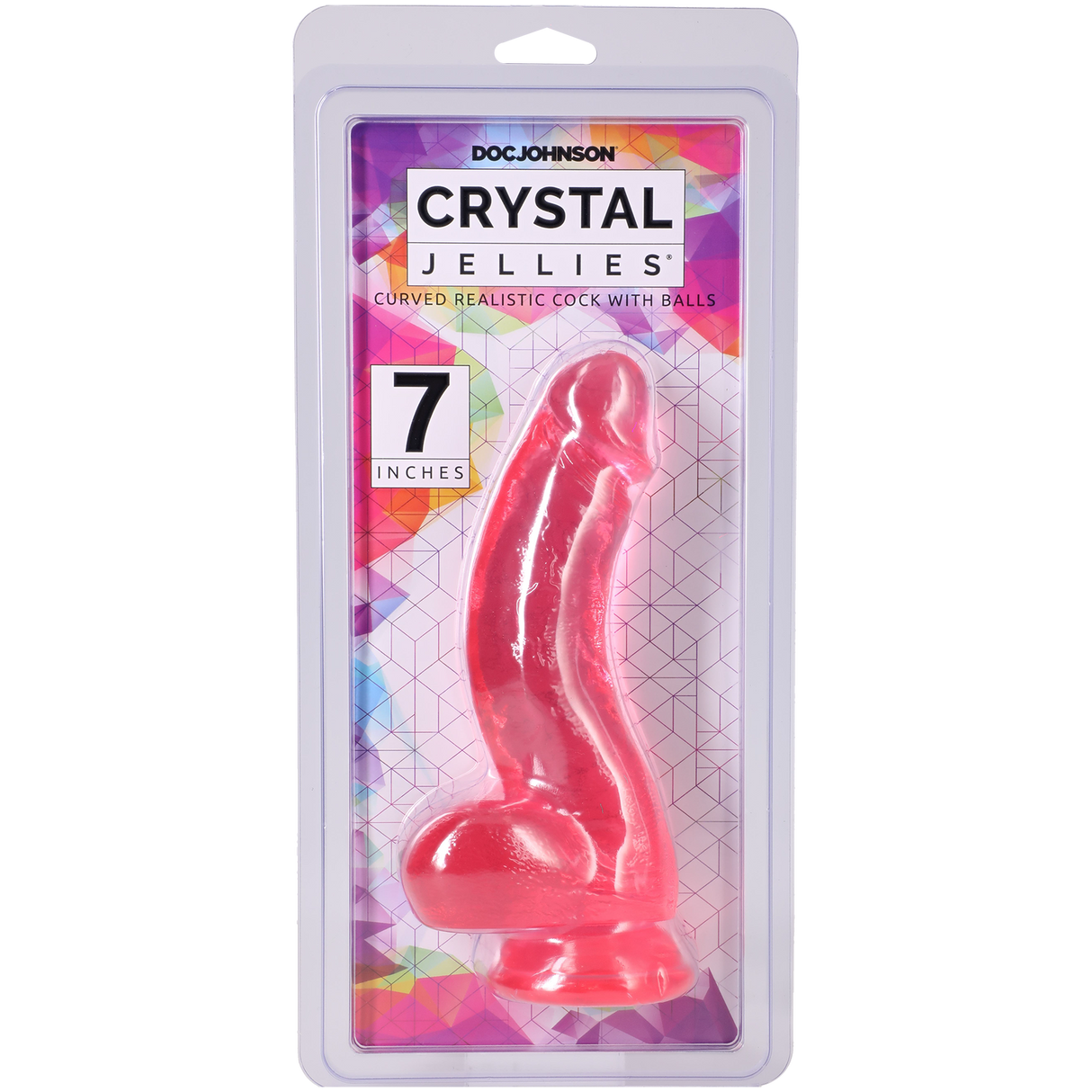 Doc Johnson Crystal Jellies Curved Realistic Dildo with Balls — 7 in Pink - DJ0288-35-CD