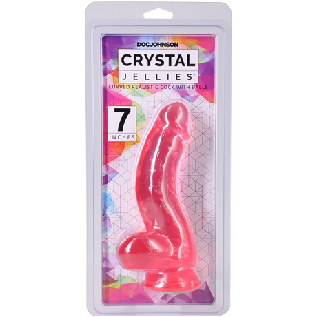 Doc Johnson Crystal Jellies Curved Realistic Dildo with Balls — 7 in Pink - DJ0288-35-CD
