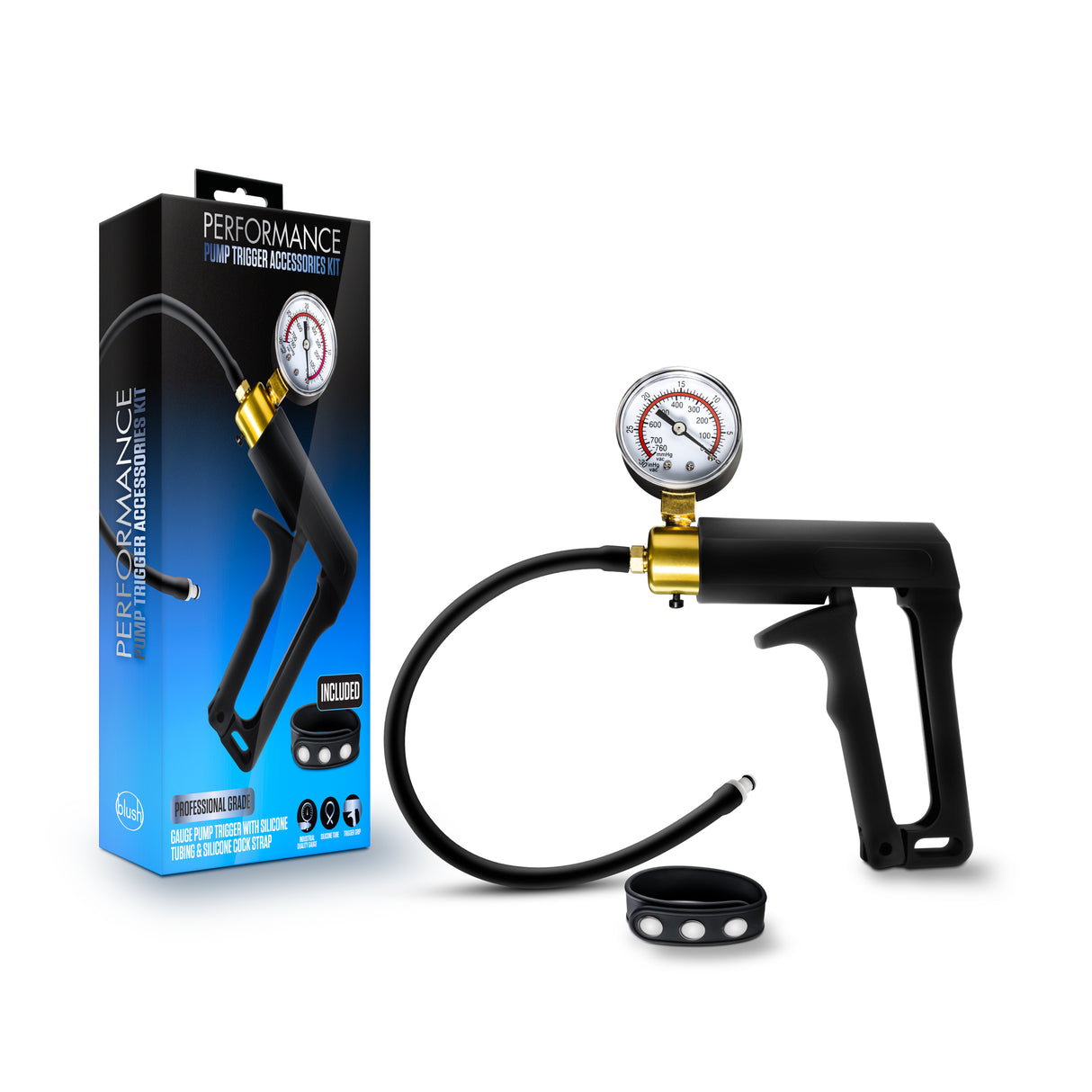 Blush Performance Pump Trigger Kit with Gauge, Silicone Tubing & Cock Strap - Black - BL-09401