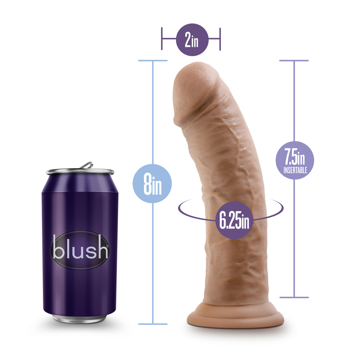 Blush Au Naturel 8 Inch Dildo with Suction Cup, Mocha - BL-55807