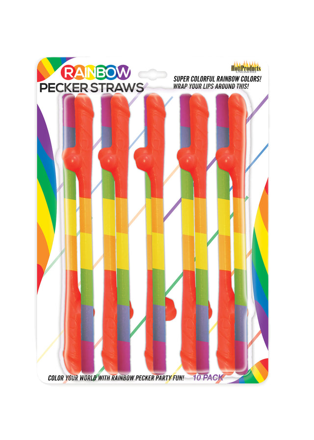 Hott Products Rainbow Pecker Party Straws — 10 Pack - HTP3250