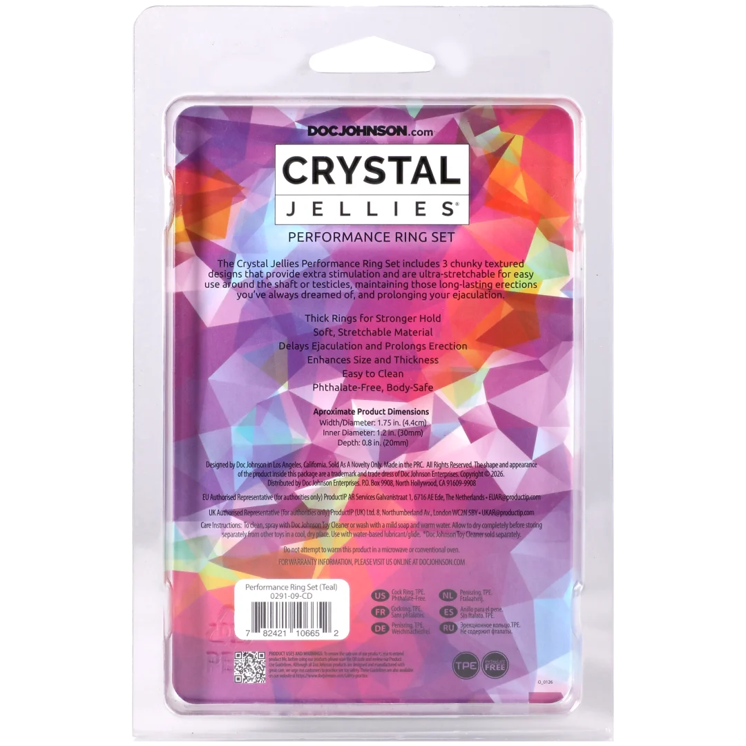 Doc Johnson Crystal Jellies Performance Ring Set — 3 Pack, Teal - DJ0291-09-CD
