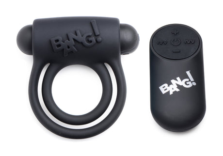 XR Brands Bang Silicone Cock Ring & Bullet with Remote — Black - BNG-AG572-BLK