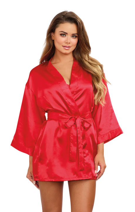 Dreamgirl Charmeuse Robe & Chemise Set with Padded Hanger, Large Red - DG-3717REDL