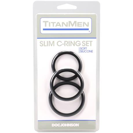 Doc Johnson Titanmen Slim C-Ring — 3-Piece Silicone Set, Black - DJ3503-11-CD