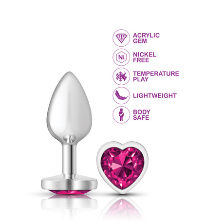 Bright Pink Heart Gem Silver Metal Plug - Md