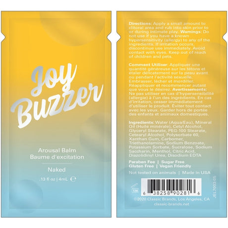 Jelique Joy Buzzer Flavor-Free Arousal Balm — Naked Foil 4 mL - J330