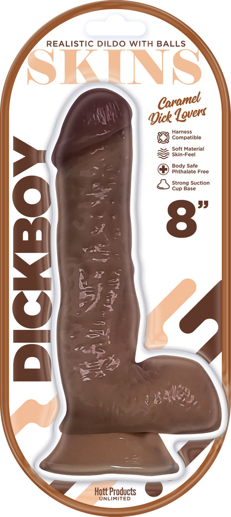 Hott Products Dickboy Skins Dildo With Balls — 8" Caramel - HP3367