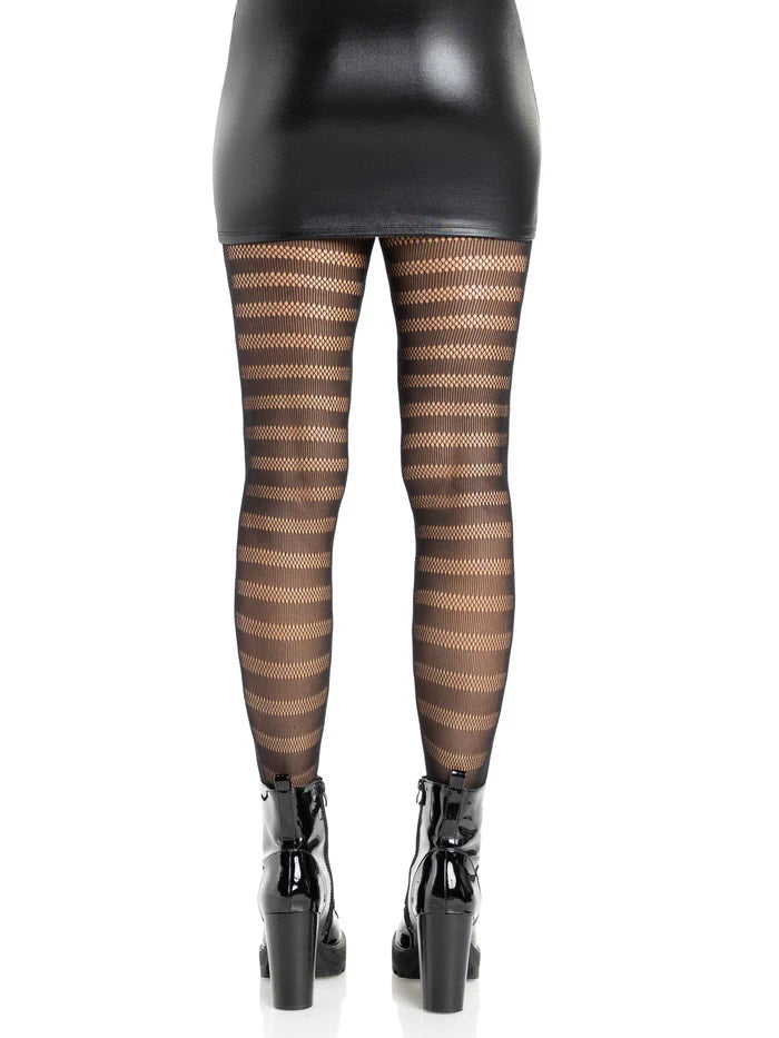 Leg Avenue Cosima Striped Net Tights — One Size (OS), Black - LA-9917BKOS