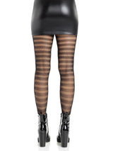 Leg Avenue Cosima Striped Net Tights — One Size (OS), Black - LA-9917BKOS