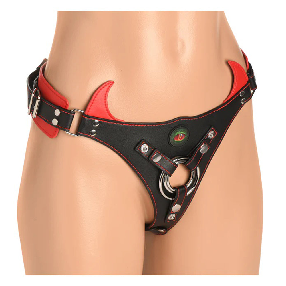 XR Brands Horny Devil Strap-On Harness — Red - CC-AH549-RED
