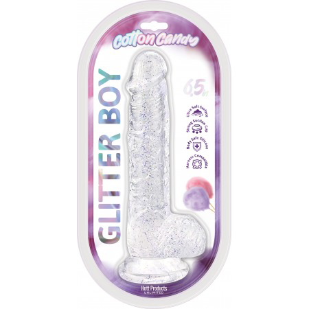 Hott Products Glitter Boy 6.5" Suction Cup Dildo, Clear - HTP3790