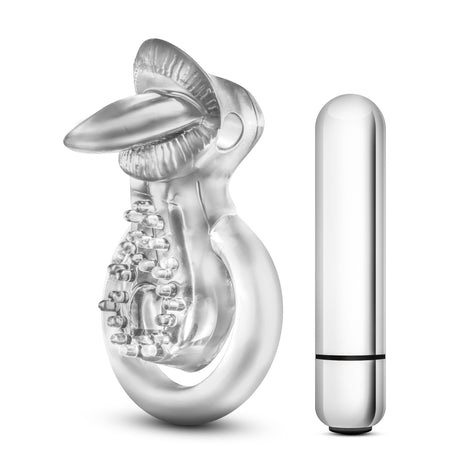 Blush Stay Hard 10-Function Vibrating Tongue Ring — Clear (8.89 x 6.35 cm) - BL-66912