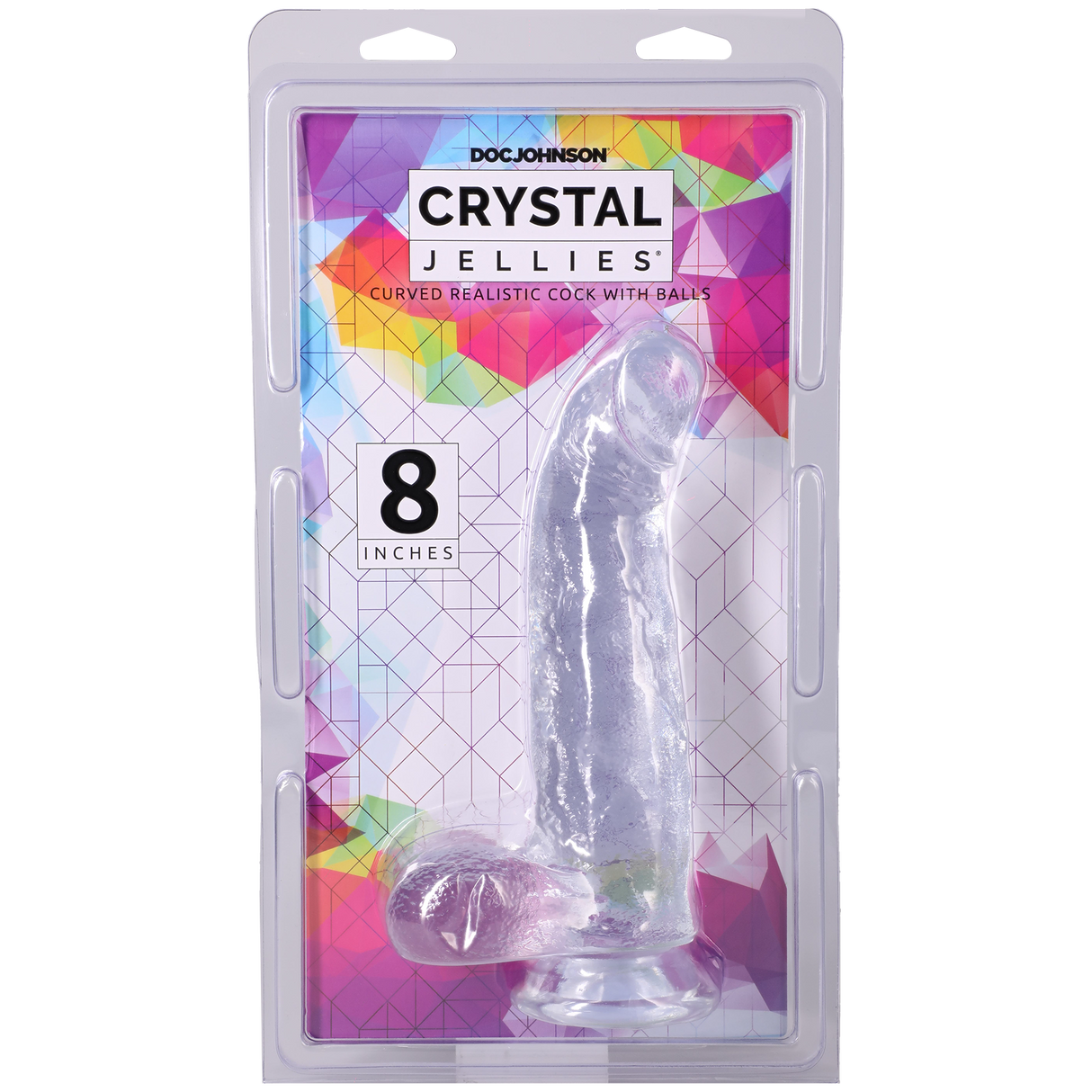 Doc Johnson Crystal Jellies Curved Realistic Dildo with Balls, 8 in Clear - DJ0288-38-CD