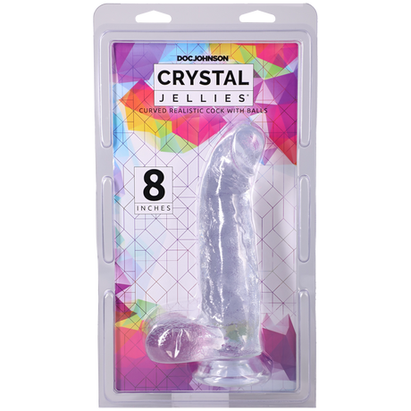 Doc Johnson Crystal Jellies Curved Realistic Dildo with Balls, 8 in Clear - DJ0288-38-CD