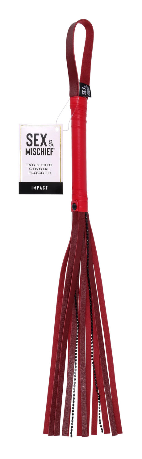 Sportsheets eX's and Oh's Crystal Flogger, Red Faux Leather - SS09988
