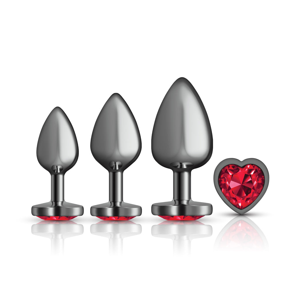 Viben Red Heart Gem Anal Trainer Kit — Gunmetal (3‑Plug Set) - VB-CC9152