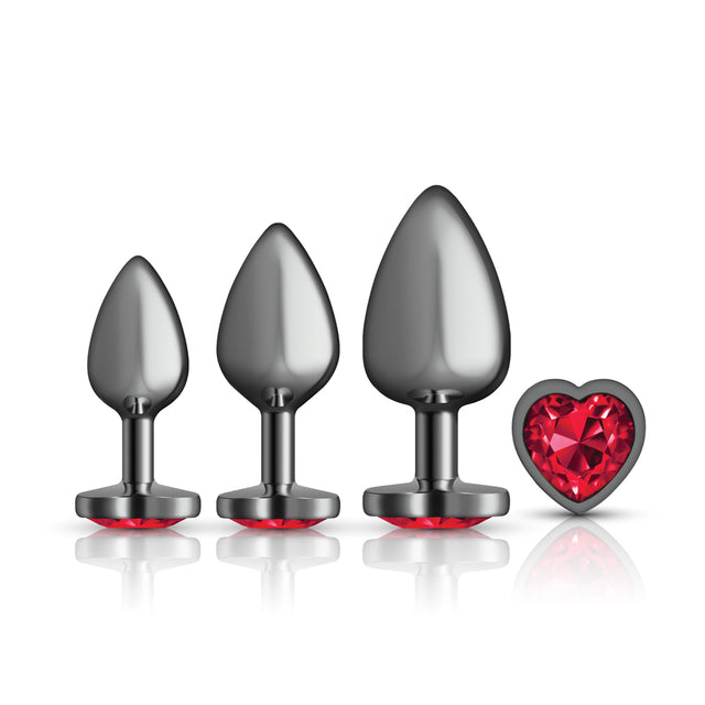 Viben Red Heart Gem Anal Trainer Kit — Gunmetal (3‑Plug Set) - VB-CC9152