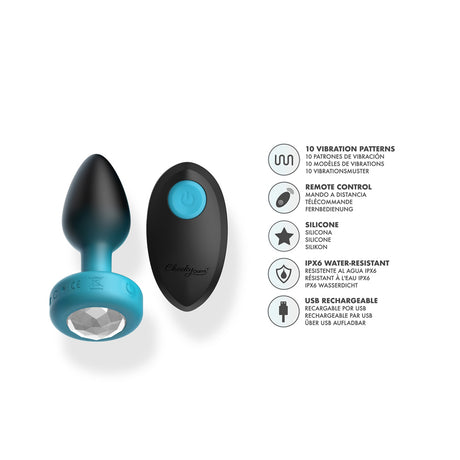 Viben Eluxe Vibrating Gem Anal Plug, Small — Blue Ombre with Remote - VB-CC9156