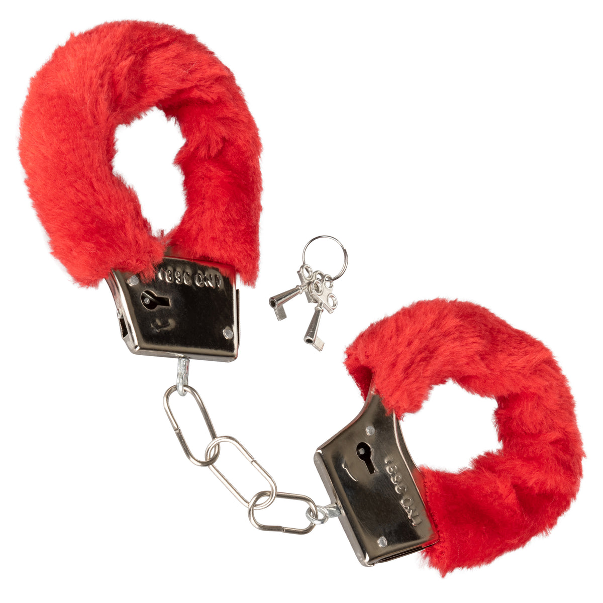 CalExotics Playful Furry Handcuffs — Red Faux Fur (Removable) - SE2651253