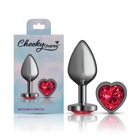 Deep Red Heart Gem Gunmetal Metal Plug - Md