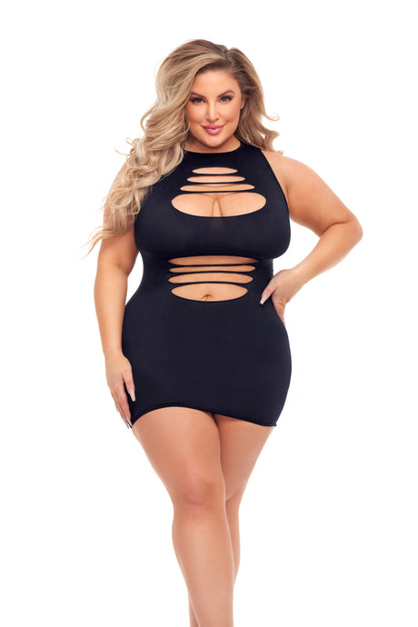 Pink Lipstick Can't Commit Cut-Out Dress — Queen Size, Black - PKL-25122XBLKQ