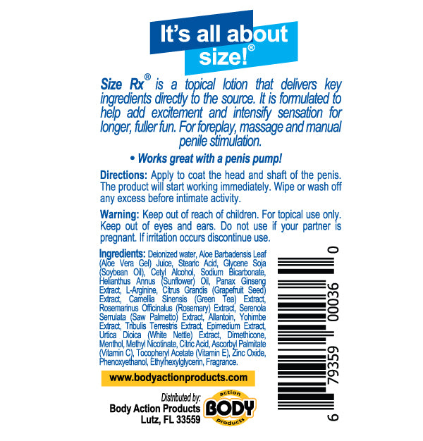Size Rx Male Enhancement Formula 2 Oz by Body Action