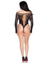 Leg Avenue Net and Lace Crotchless Teddy — OS, Black - LA-89370BKOS