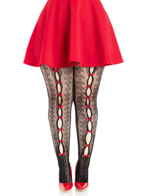 Leg Avenue Plus Sweetheart Striped Tights Black/Red - LA-9733XBRD1X2