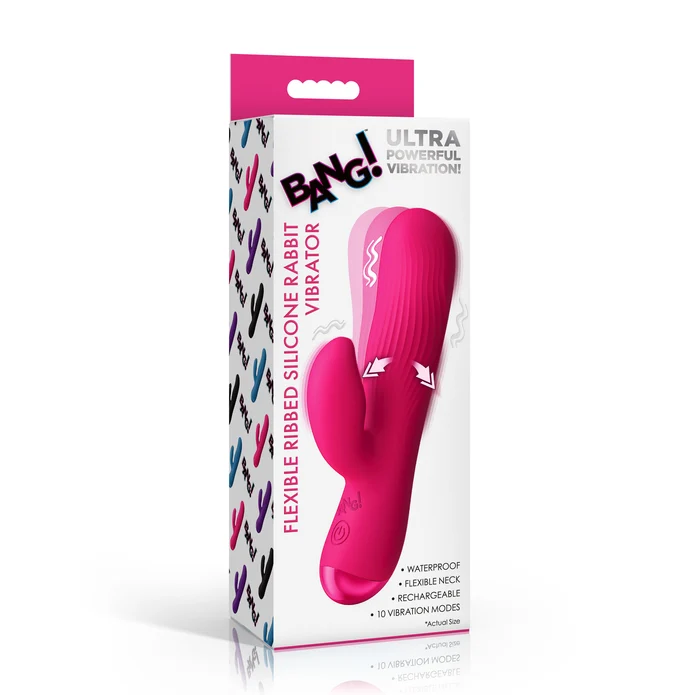 XR Brands Ribbed Silicone Rabbit Vibrator — Pink, 3.1in Insertable - BNG-AI016