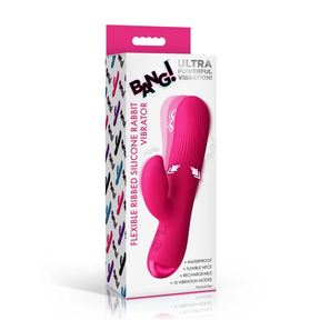 XR Brands Ribbed Silicone Rabbit Vibrator — Pink, 3.1in Insertable - BNG-AI016