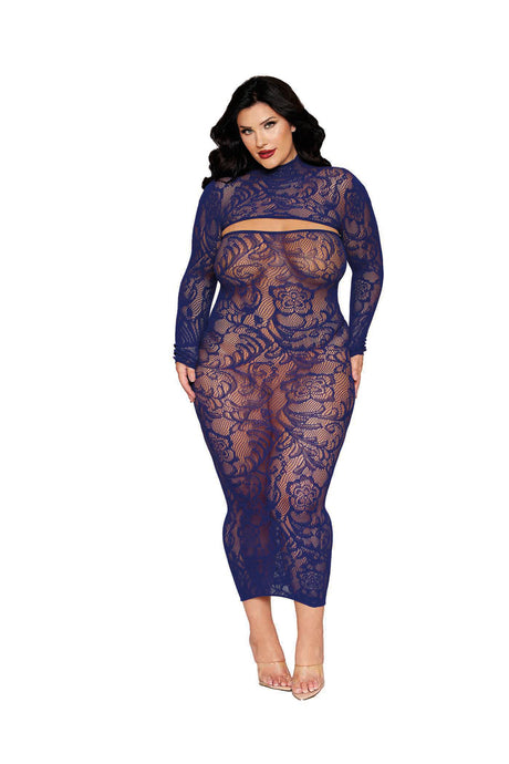 Dreamgirl Bodystocking Gown & Shrug Set — Queen, Eclipse - DG-0525XBLQS