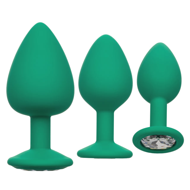 CalExotics Cheeky Gems Anal Training Kit — 3 Silicone Plugs, Green - SE0441153