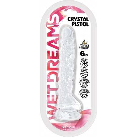 Hott Products Crystal Pistol Suction Cup Dildo — 6" Clear - HTP3784