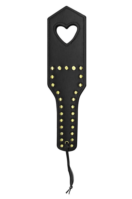 Mapale Faux Leather Spanker — Black with Studs & Heart Detail - GE-998BLACK